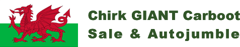 Chirk Carboot Sale logo including green text and an image of the Welsh flag.